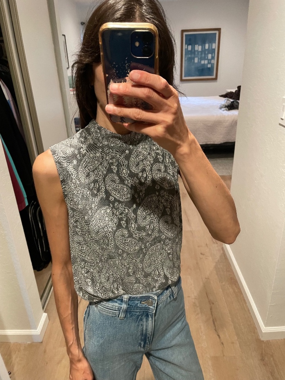 Vintage Paisley mock neck tank